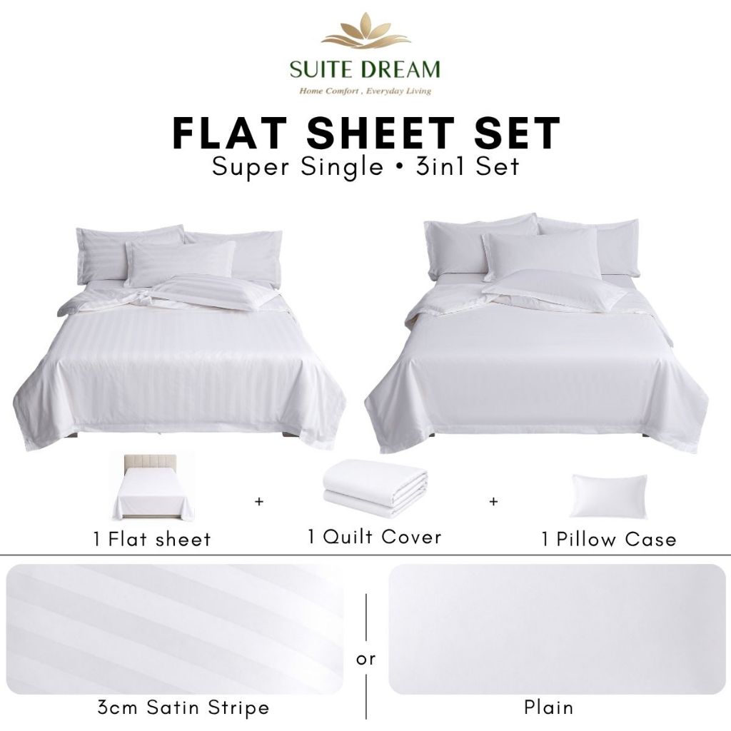 DORAMILL SatinWeave™ Essential 40 3cm Satin Stripe Hotel Quilt Cover Bedsheet Set