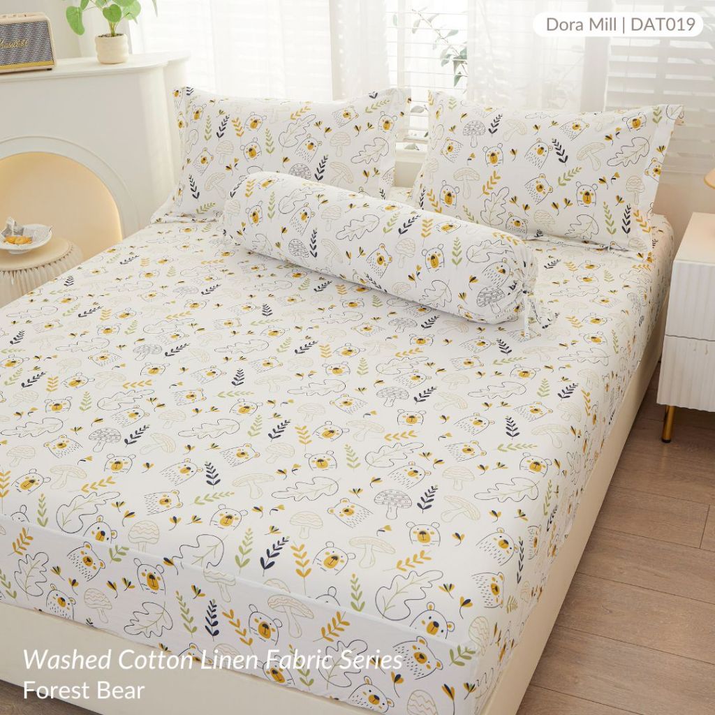 DORAMILL Wash Cotton Linen Ins Style Comforter Fitted Bedsheet Set #DAT