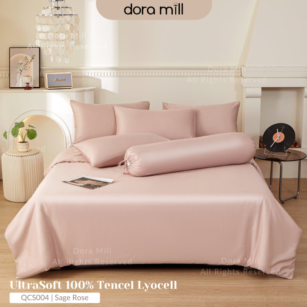 DORAMILL 50S 100% Tencel Lyocell Ultra Soft Fitted Bedsheet Pillow Case Bolster Case Quilt Cover 50S
