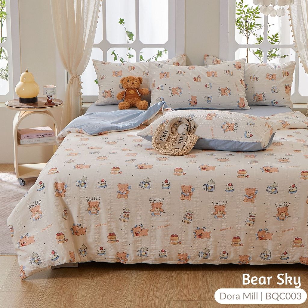 DORAMILL Cloud Cotton Quilt Cover Fitted Bedsheet Set #BQC