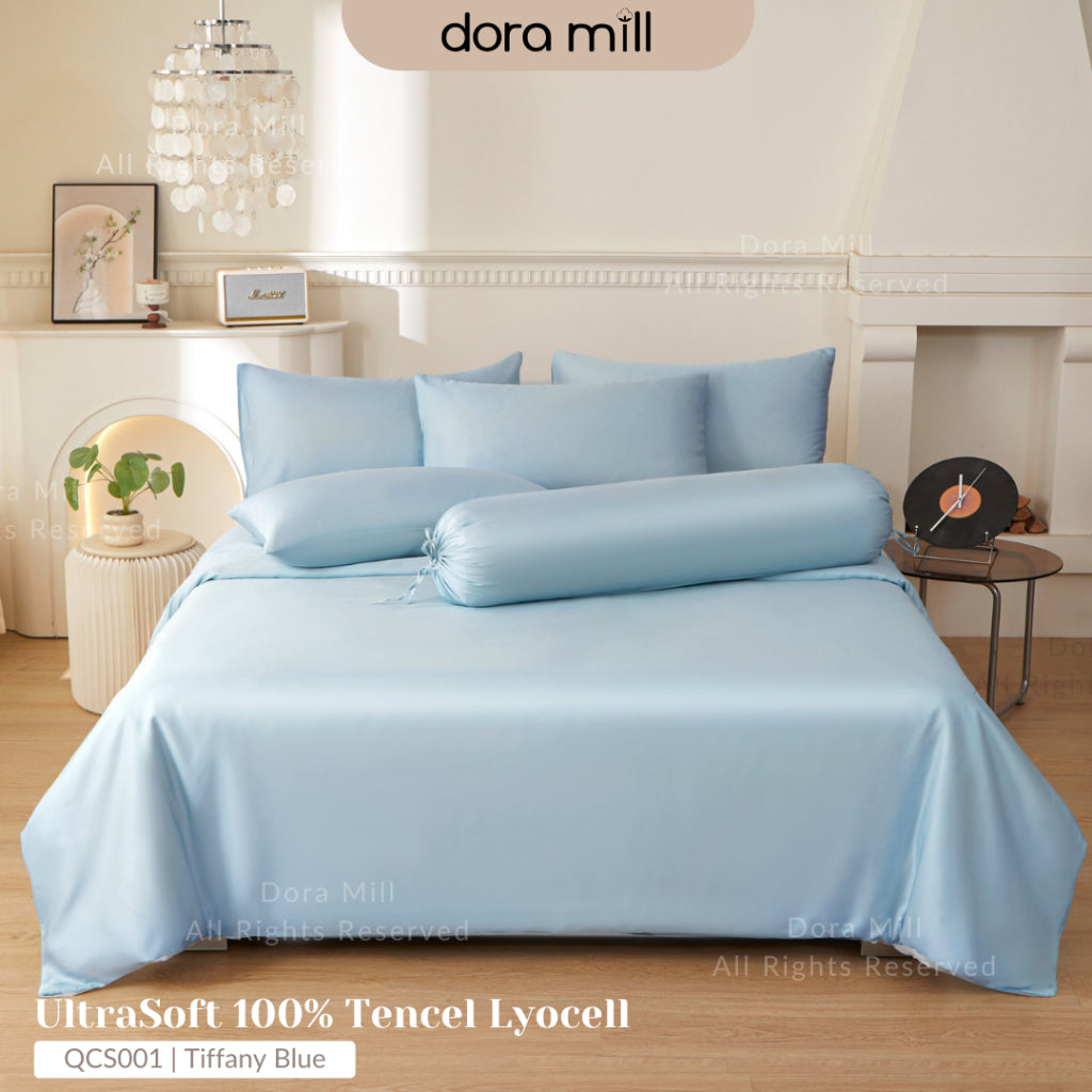 DORAMILL 50S 100% Tencel Lyocell Ultra Soft Fitted Bedsheet Pillow Case Bolster Case Quilt Cover 50S