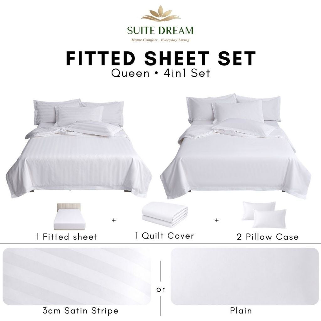 DORAMILL SatinWeave™ Essential 40 3cm Satin Stripe Hotel Quilt Cover Bedsheet Set