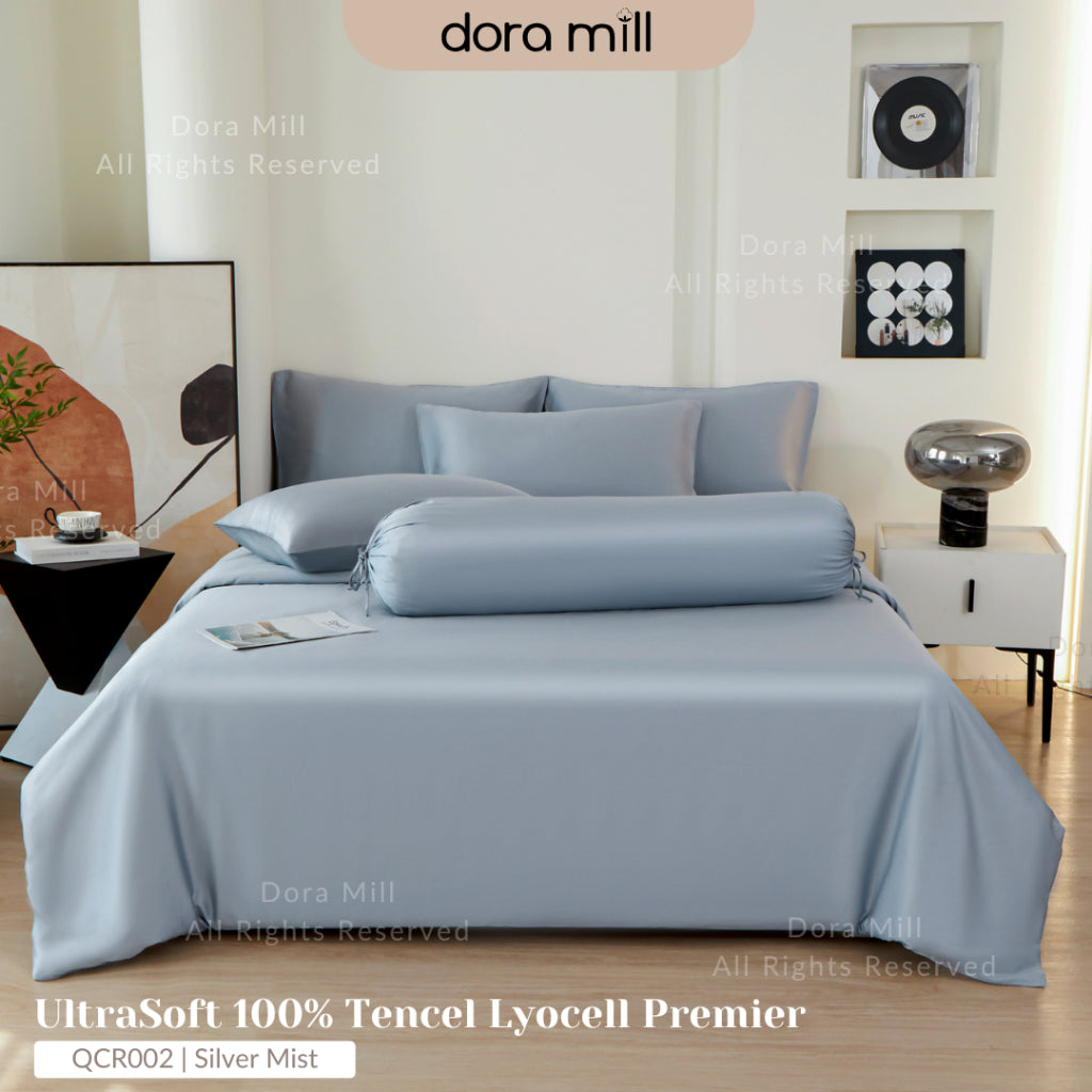 DORAMILL 60S 100% Tencel Lyocell Ultra Soft Fitted Bedsheet Pillow Case Bolster Case Quilt Cover 60S