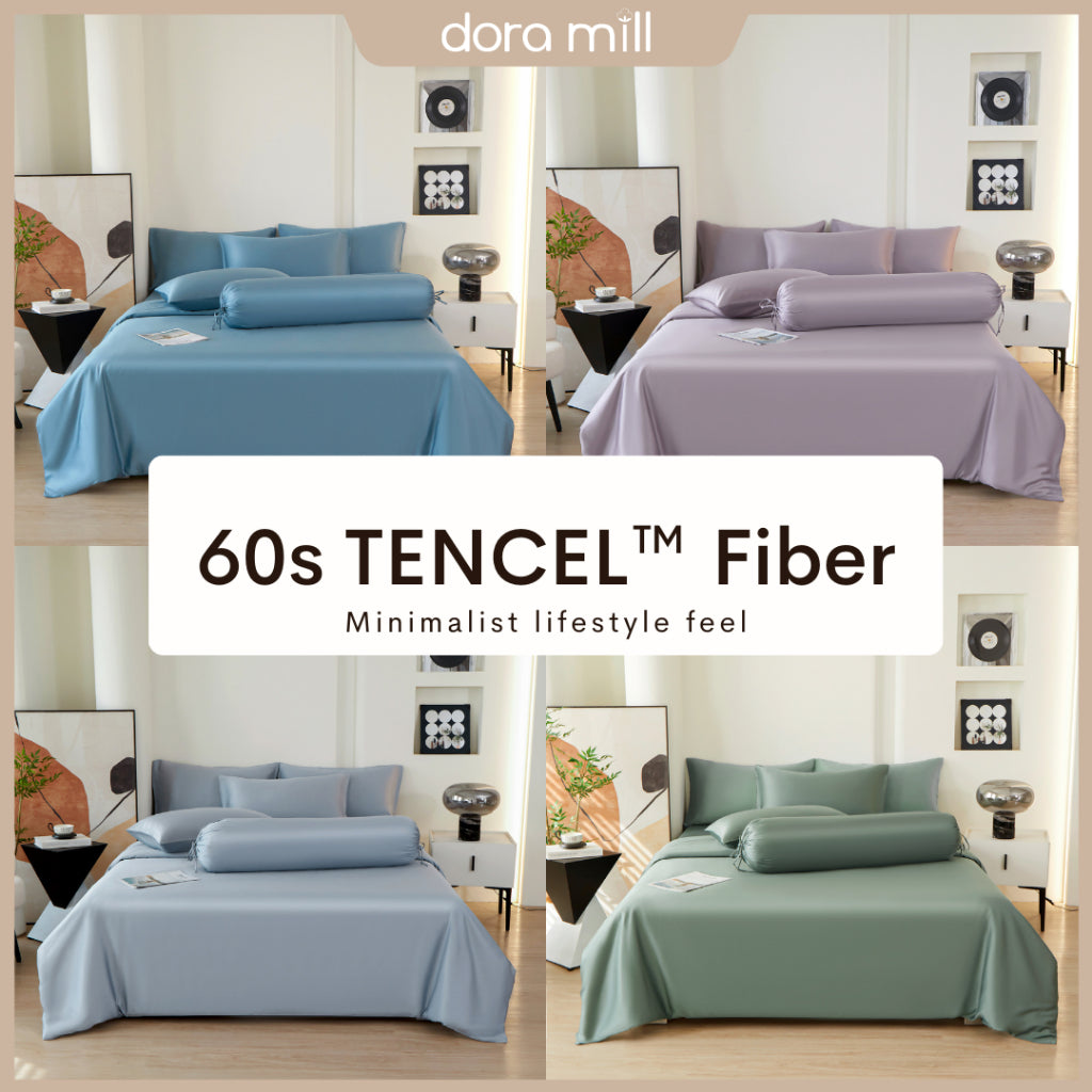 DORAMILL 60S 100% Tencel Lyocell Ultra Soft Fitted Bedsheet Pillow Case Bolster Case Quilt Cover 60S