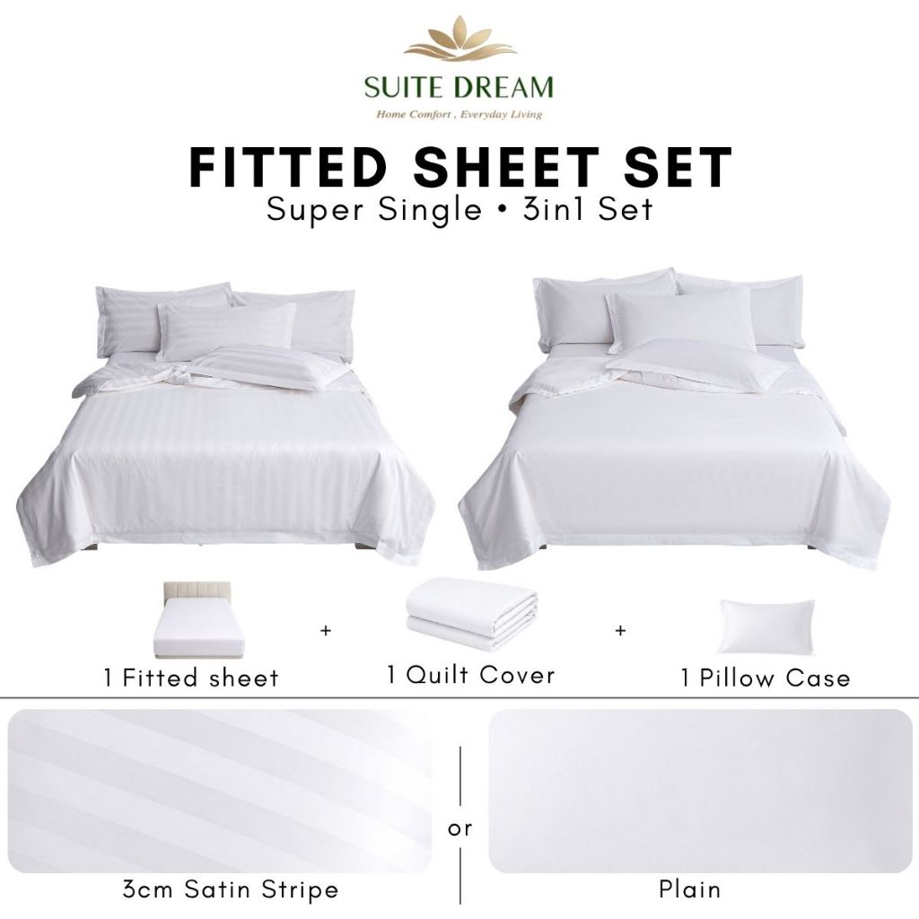 DORAMILL SatinWeave™ Essential 40 3cm Satin Stripe Hotel Quilt Cover Bedsheet Set