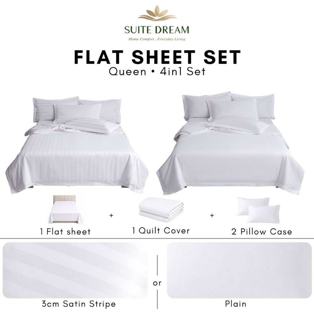 DORAMILL SatinWeave™ Essential 40 3cm Satin Stripe Hotel Quilt Cover Bedsheet Set