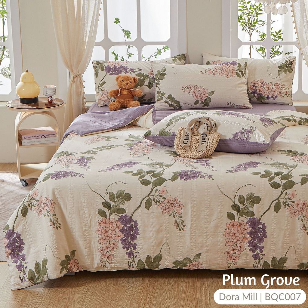 DORAMILL Cloud Cotton Quilt Cover Fitted Bedsheet Set #BQC