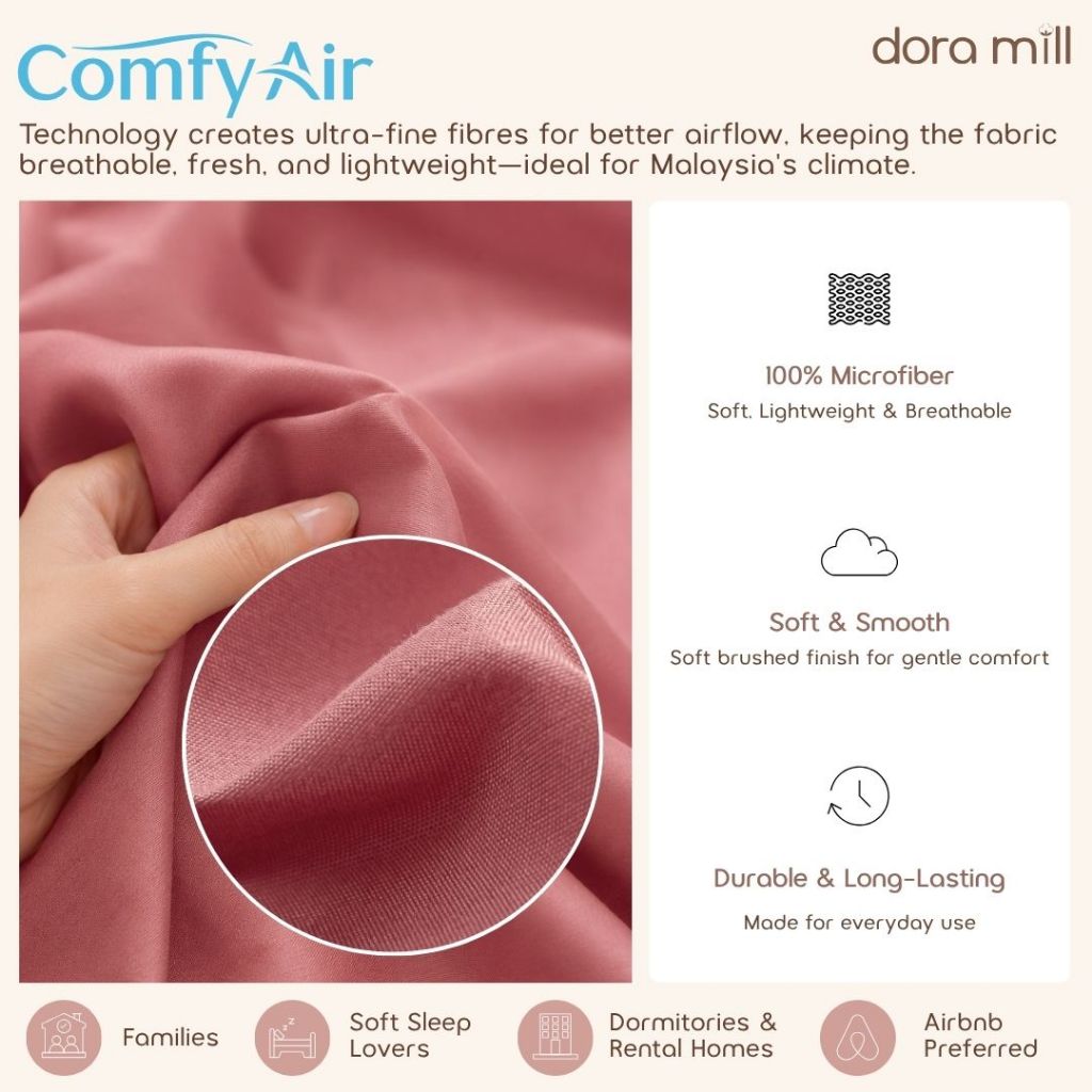 DORAMILL ComfyAir Plain Colour Duvet Cover Comforter Fitted Bedsheet Set #BDP