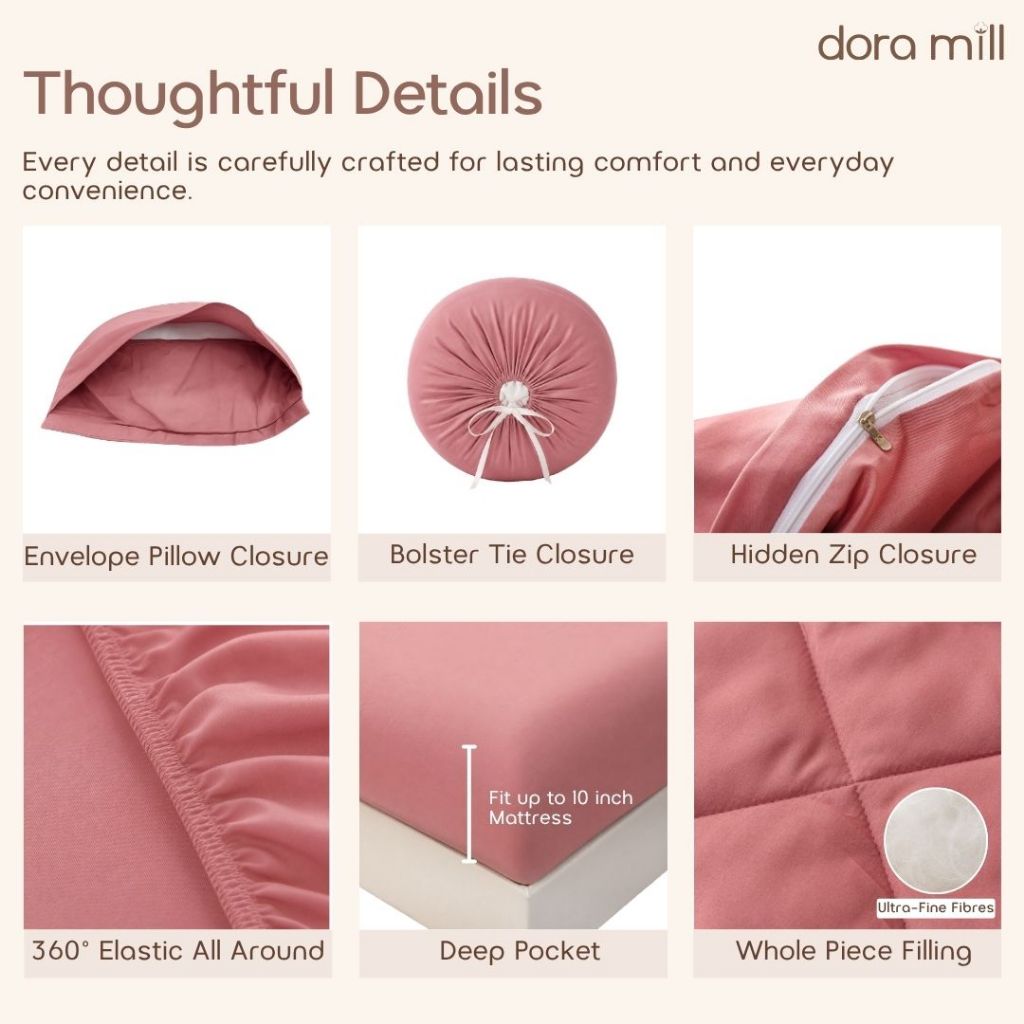 DORAMILL ComfyAir Plain Colour Duvet Cover Comforter Fitted Bedsheet Set #BDP