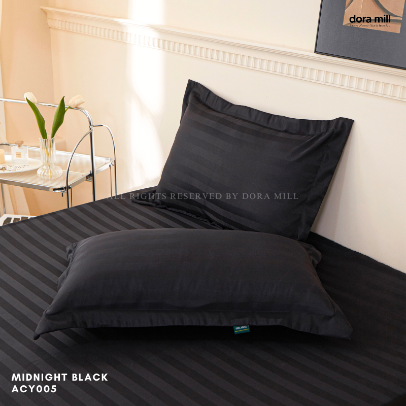 Sarung Bantal Koleksi Hotel Dora Mill 3cm Stripe – Linen Kapas dengan Kemasan Satin Kristal #ACY