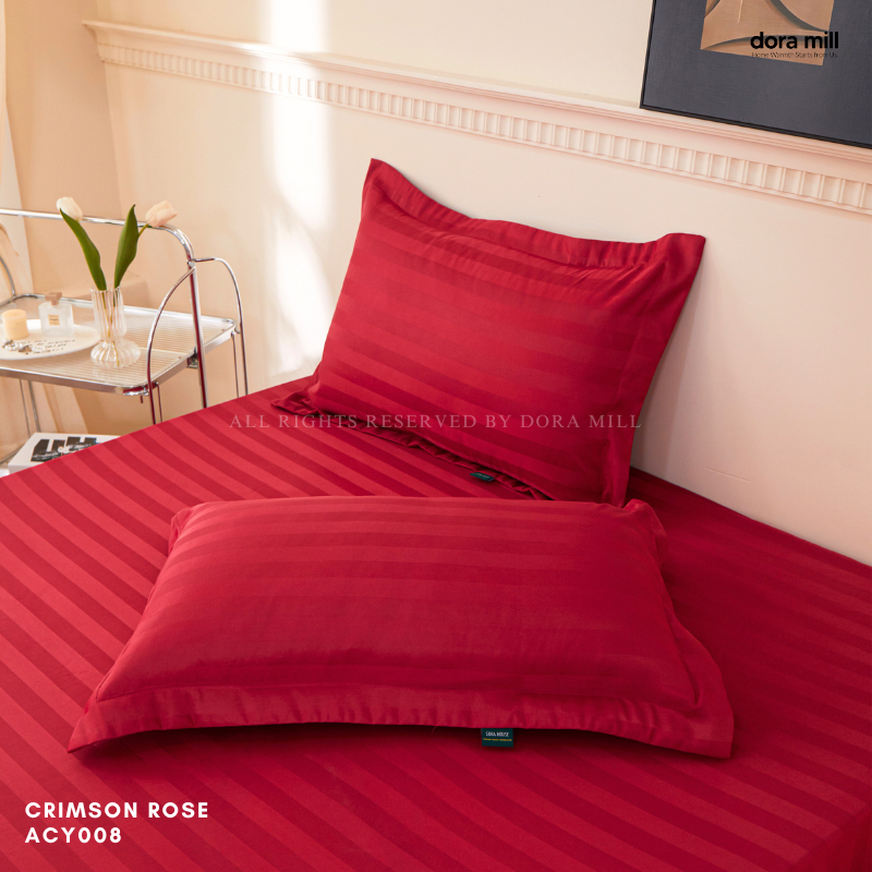 Sarung Bantal Koleksi Hotel Dora Mill 3cm Stripe – Linen Kapas dengan Kemasan Satin Kristal #ACY