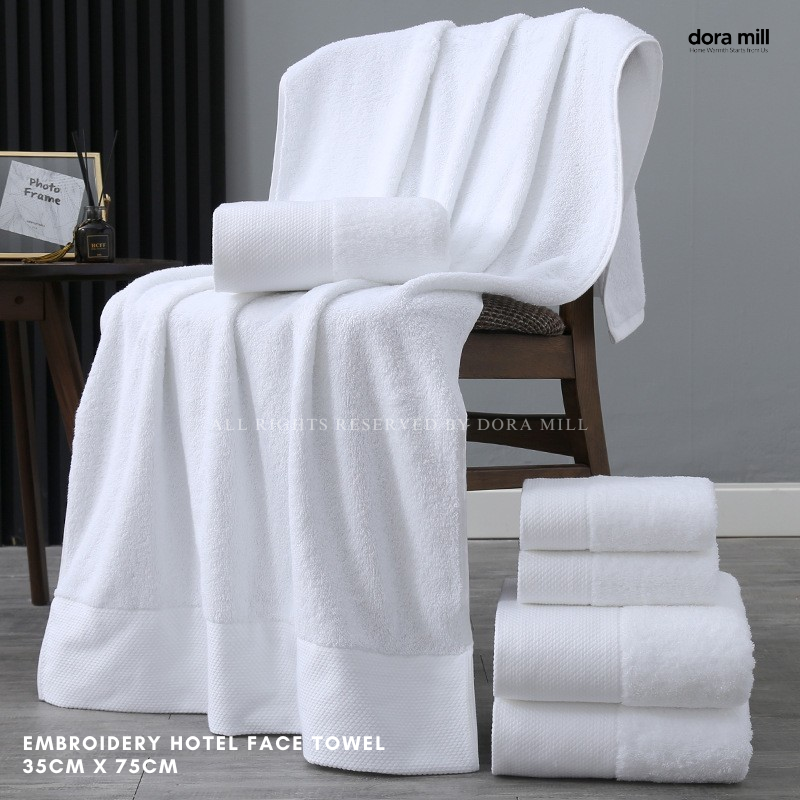 Dora Mill 100% Cotton Plain White Hotel Towel – Bath Towel / Face Towel #WTE