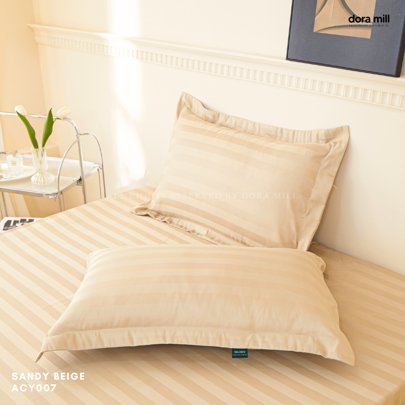 Sarung Bantal Koleksi Hotel Dora Mill 3cm Stripe – Linen Kapas dengan Kemasan Satin Kristal #ACY