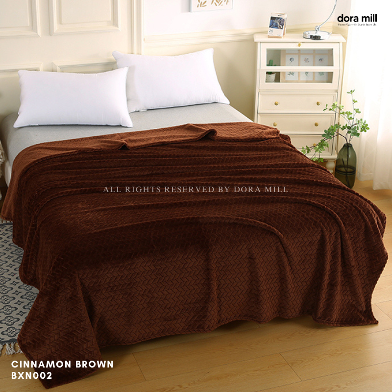 Dora Mill Plain Flannel Jacquard Blanket - Sesuai untuk Pejabat /Perjalanan/Sofa #BXN