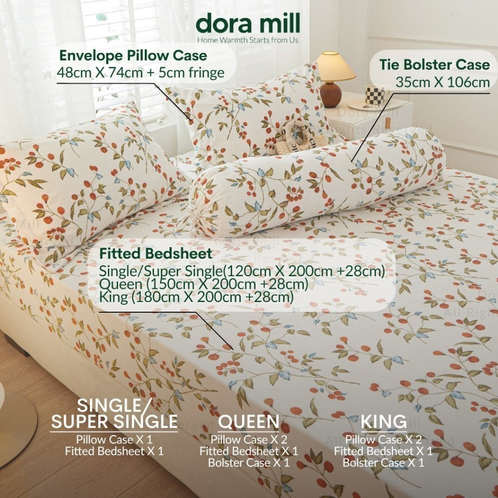 DORAMILL Wash Cotton Linen Ins Style Comforter Fitted Bedsheet Set #DAT