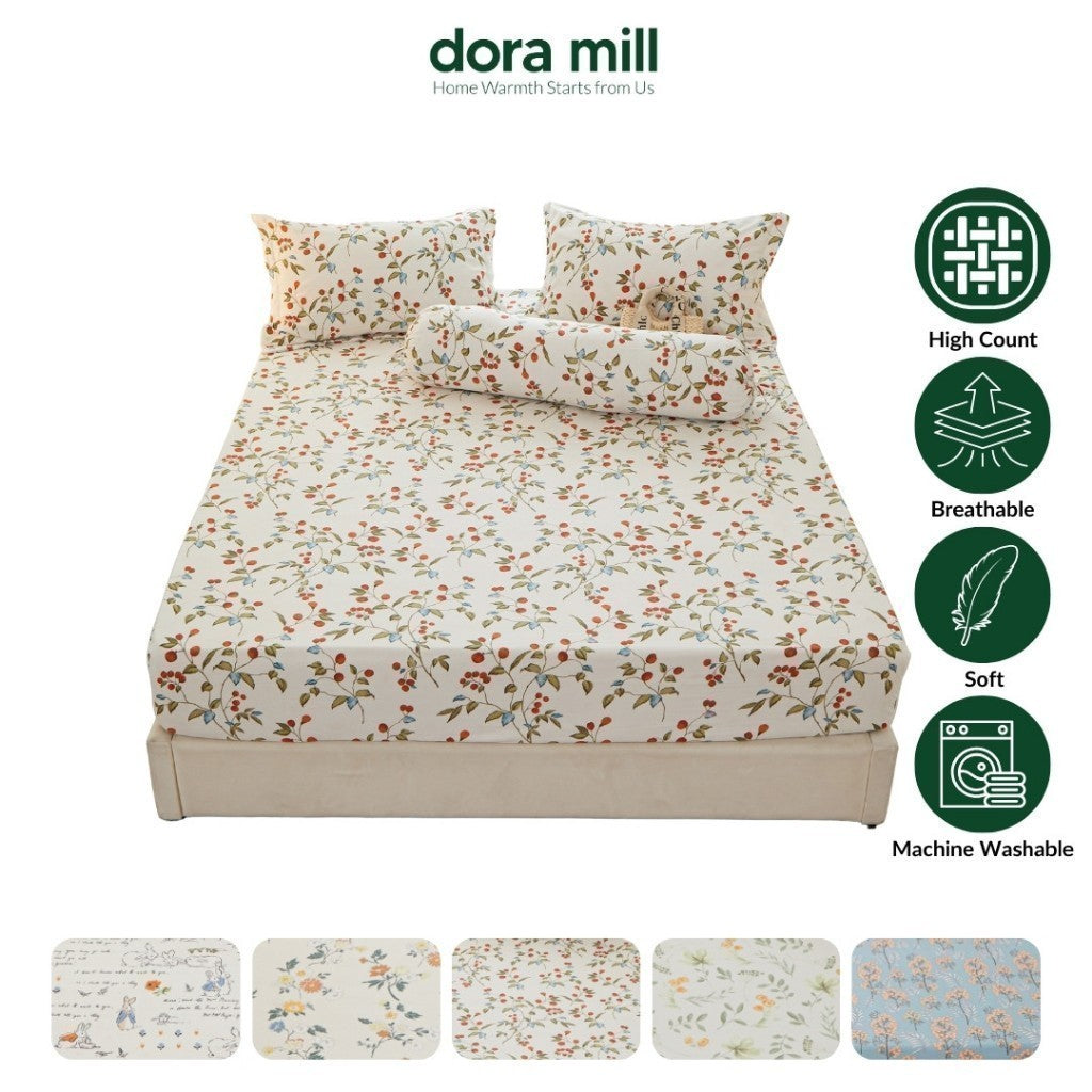 DORAMILL Wash Cotton Linen Ins Style Comforter Fitted Bedsheet Set #DAT