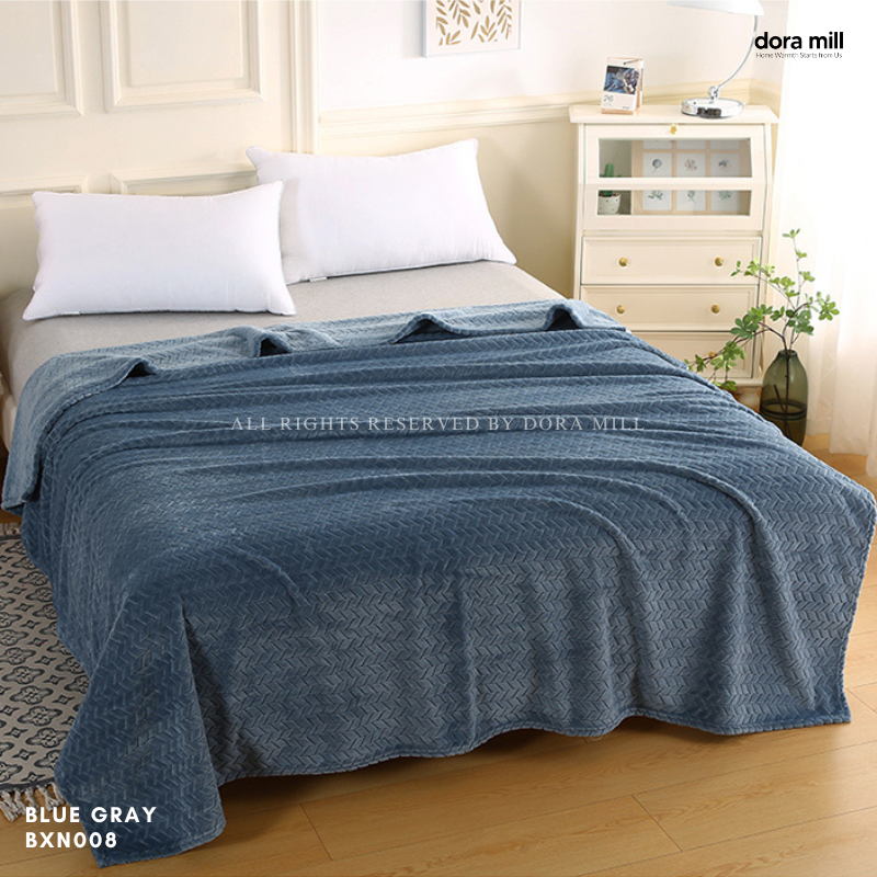 Dora Mill Plain Flannel Jacquard Blanket - Sesuai untuk Pejabat /Perjalanan/Sofa #BXN