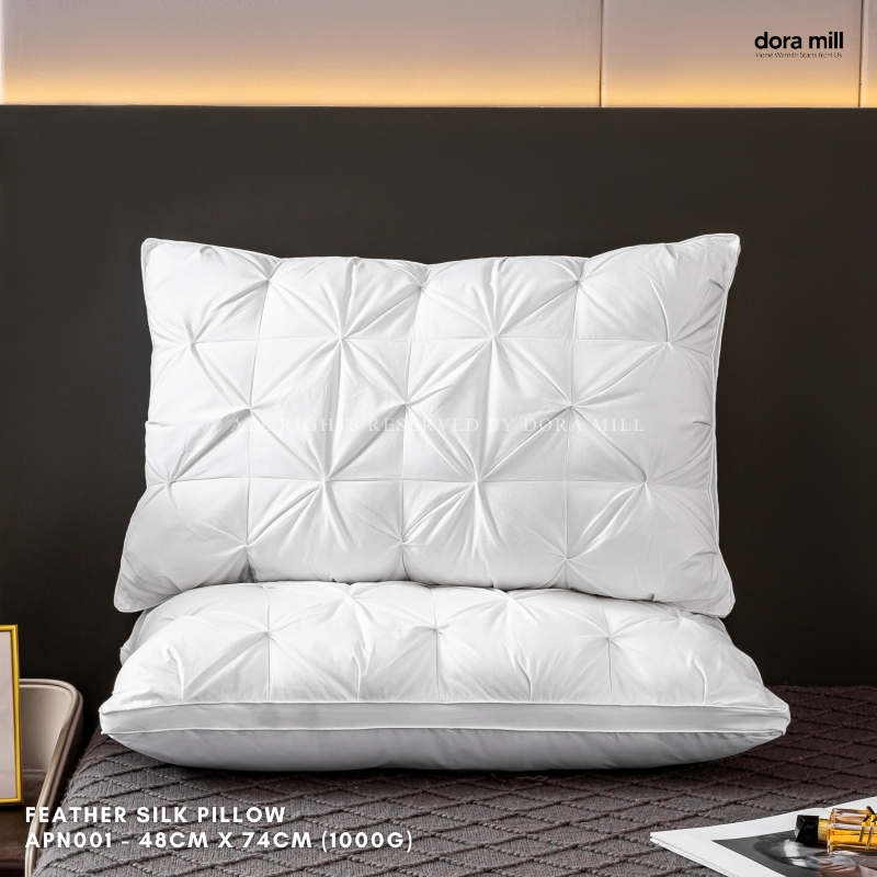 Dora Mill Luxury Feather Silk Pillow - Pain Relief Neck Support Pillow 1000G #APN